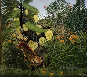 150の主題の芸術作品 Painting - 虎と水牛の戦い アンリ・ルソー
